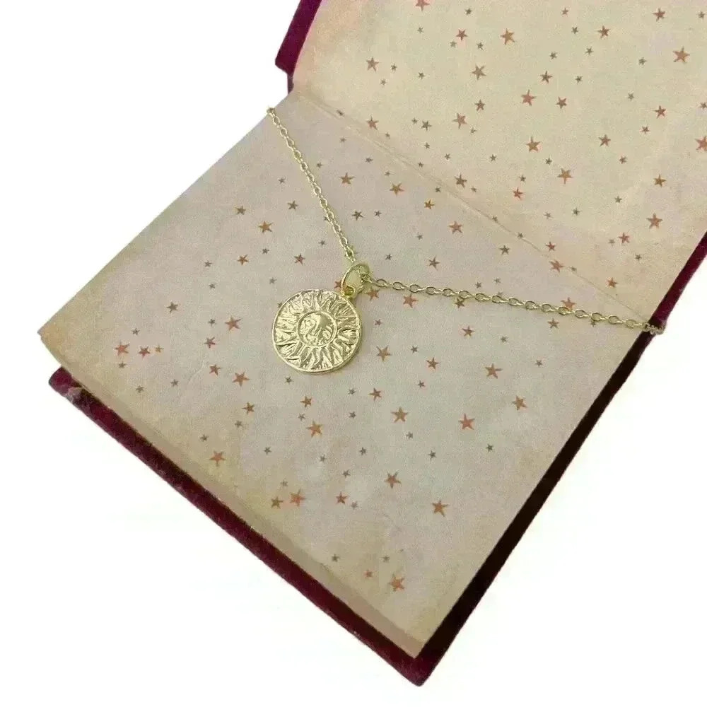 Aztec gold sun coin necklace gold plated 18K pendant 14K necklace chain dainty - Picture 6 of 10